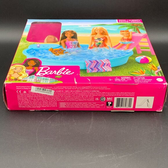 Barbie Pool Playset With Slide Accessories Doll Swimwear Blonde - Picture 6 of 8